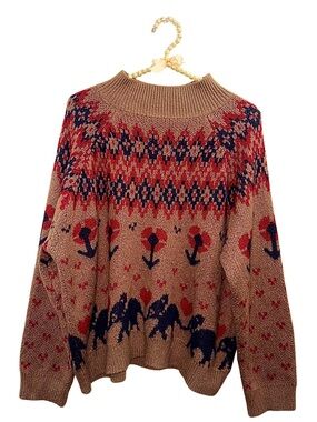 Telluride Oversized Leather Band Classic Sweater with Unique Markings - Size XL